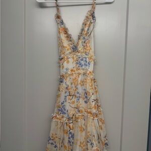 Hello Molly Backless Floral Dress in Cream and Blue